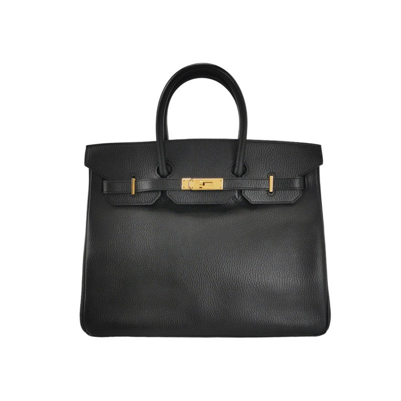 Hermes Birkin Calfskin Hardware Handbag Leather Black Travel Bag