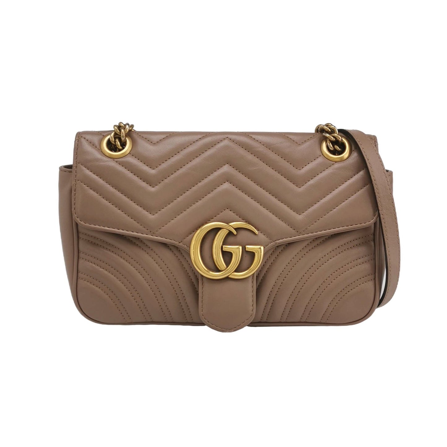 Gucci Marmont Flap Hardware Leather Calfskin Beige Gold Travel Bag