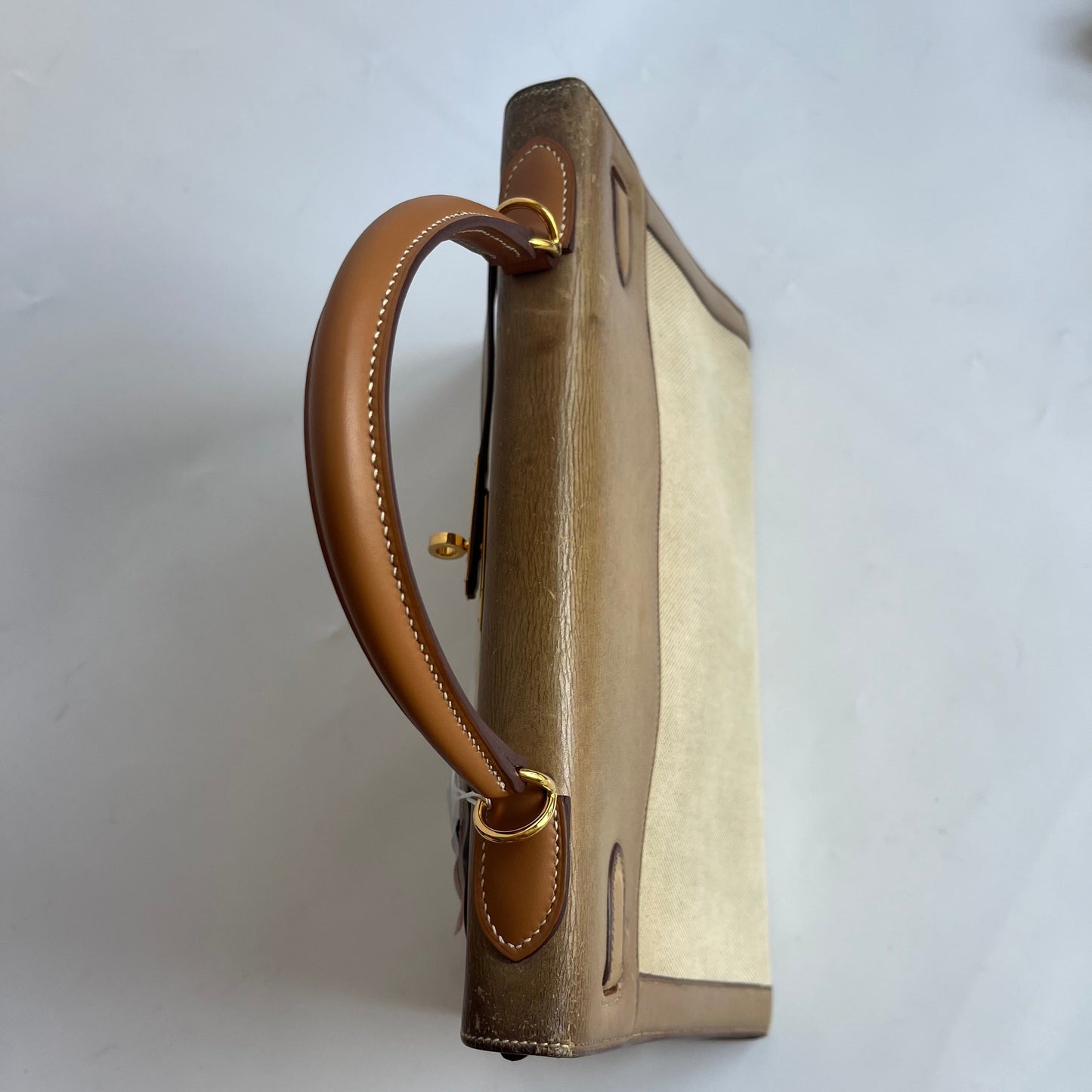 Hermes Kelly Sellier Natural And Hardware Handbag Leather Canvas Travel Bag
