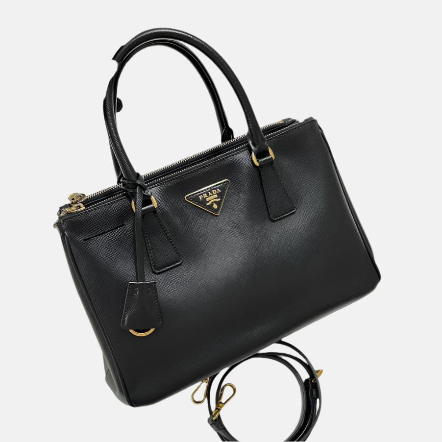 Prada Galleria Saffiano Handbag With Strap Leather Black Travel Bag