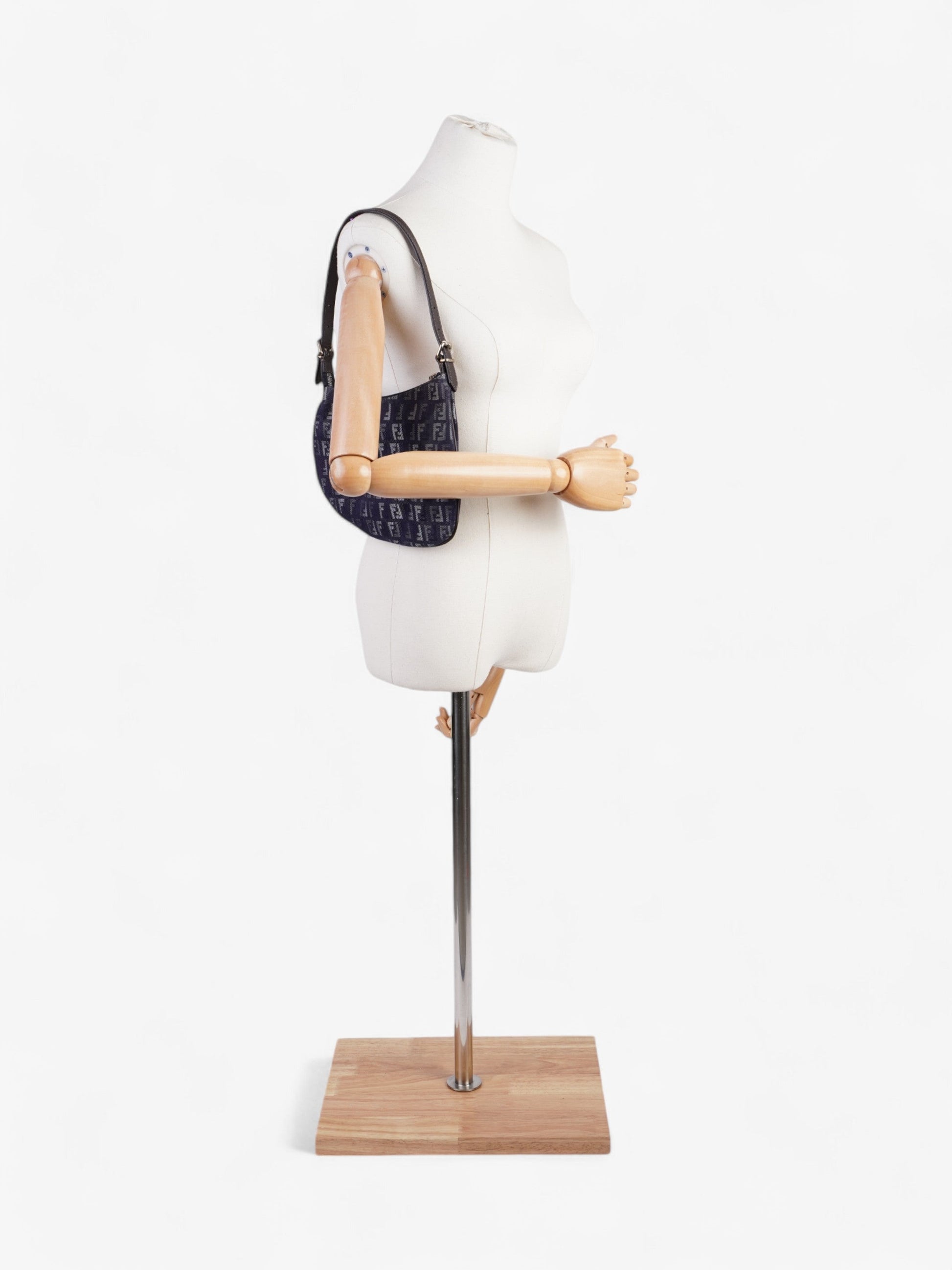 Fendi Oyster Shoulder Bag Canvas Blue Navy