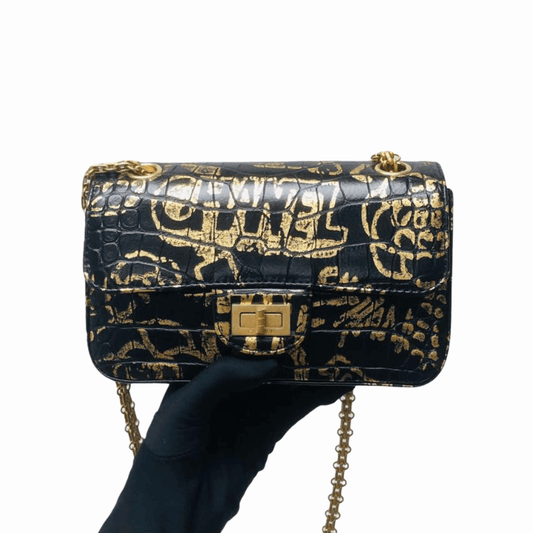 Chanel 19A Graffiti Croc Embossed 2.55 Reissue Handbag Leather Black Shoulder Bag