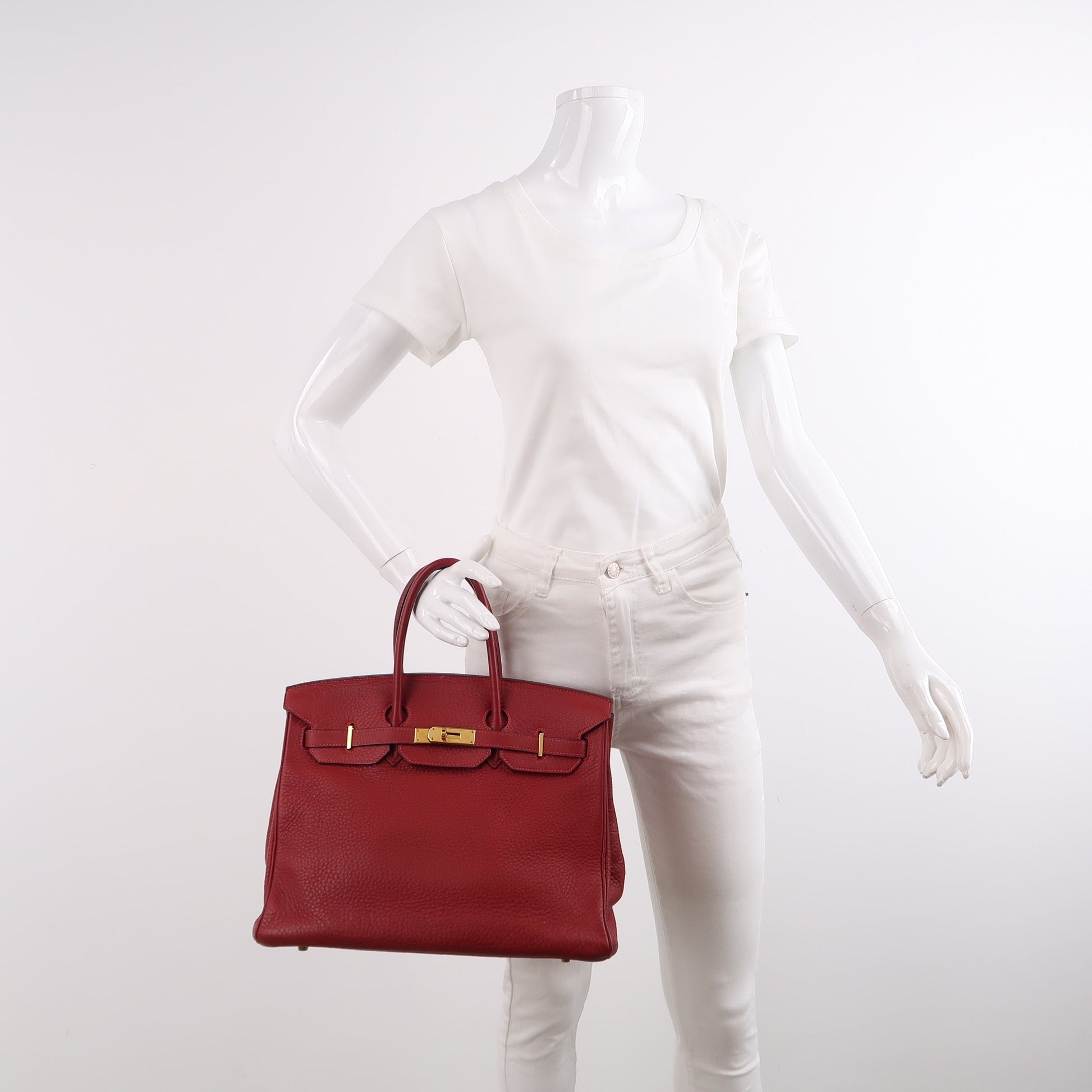 Hermes Birkin Rouge Garance Clemence Hardware Box J Leather Red Travel Bag