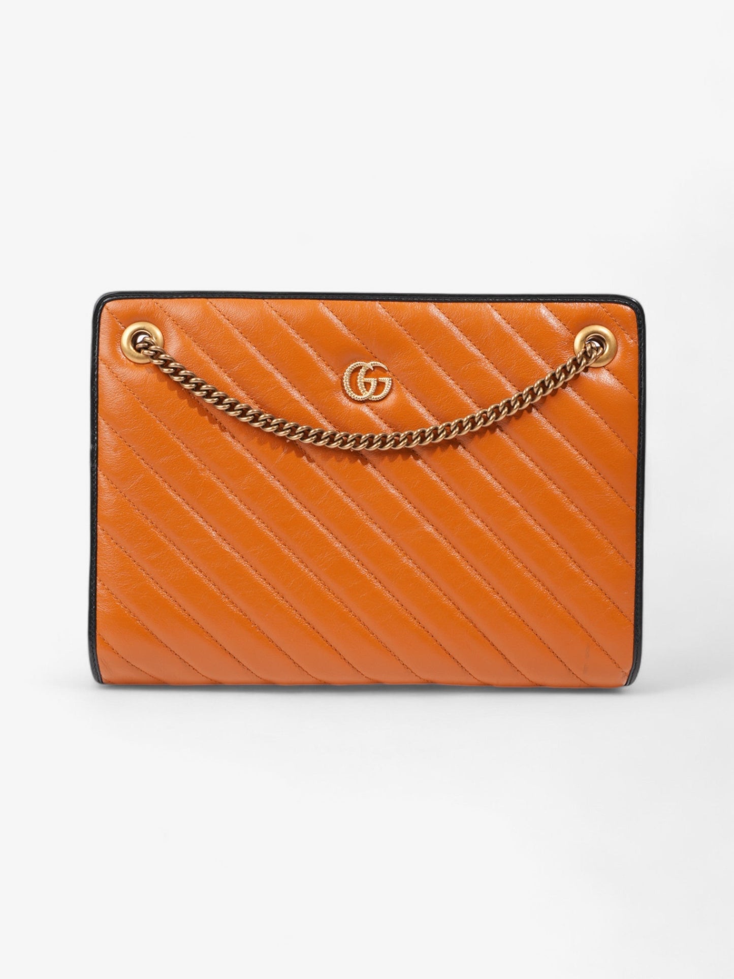 Gucci Marmont Accordion Shoulder Bag Orange Medium Leather Matelasse