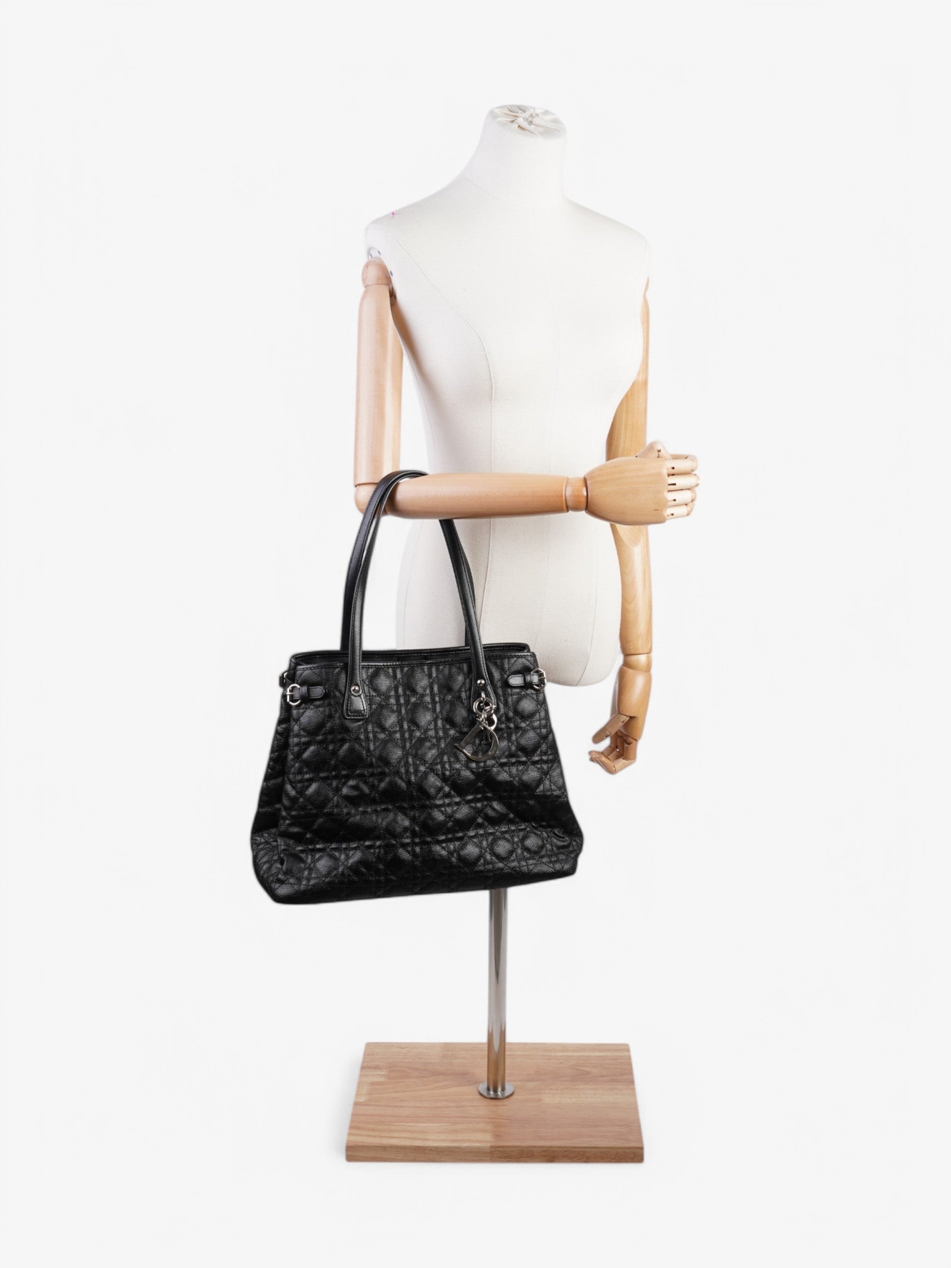 Dior Christian Panarea Tote Coated Canvas Black Shoulder Bag