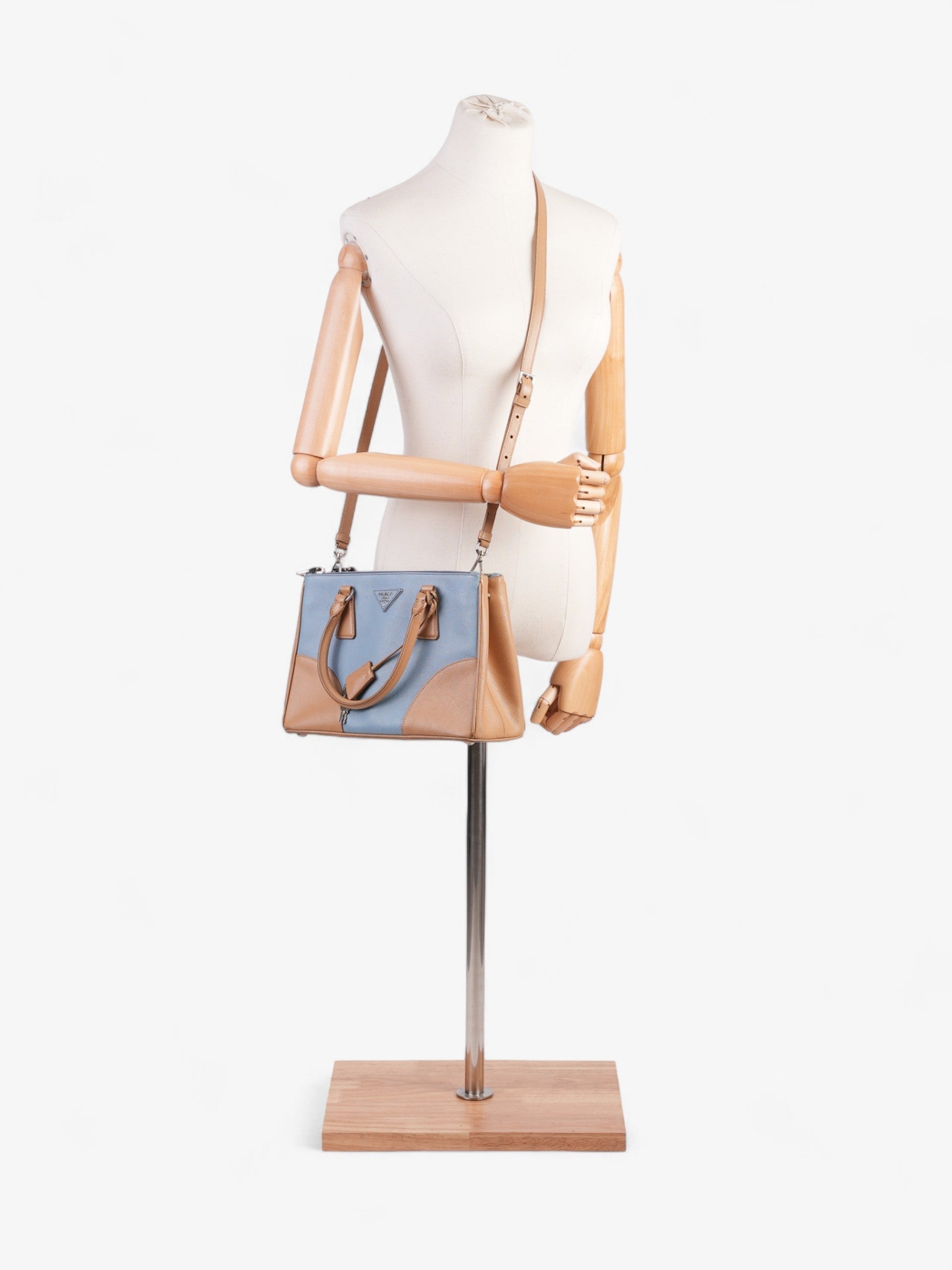 Prada Galleria Double Tote Leather Saffiano Beige Shoulder Bag