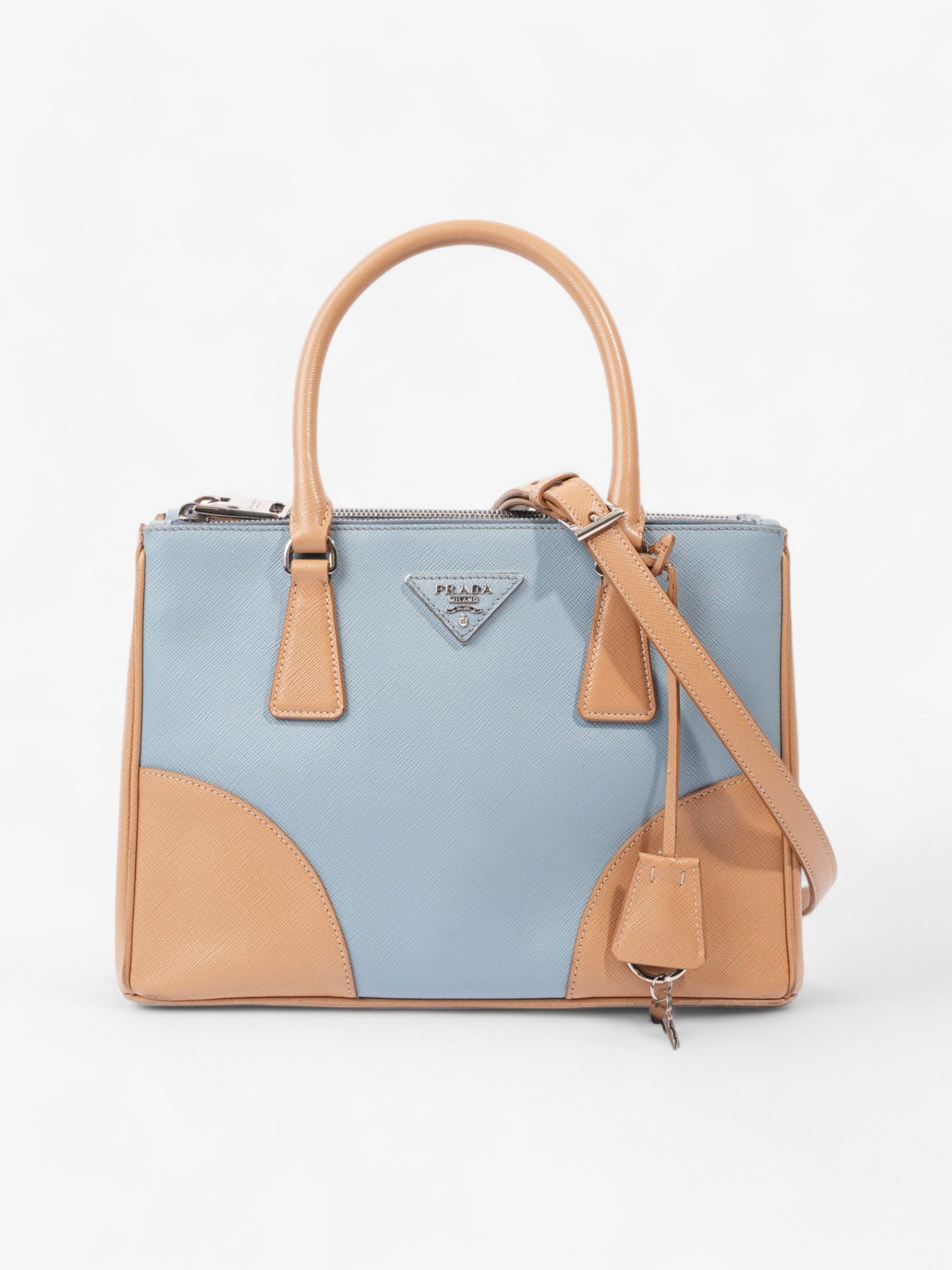 Prada Galleria Double Tote Leather Saffiano Beige Shoulder Bag