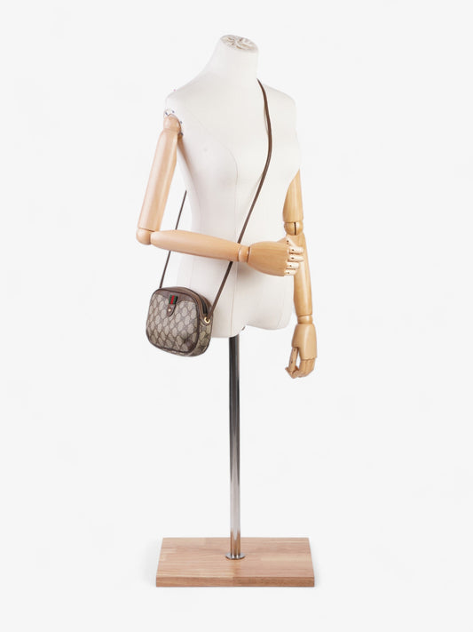 Gucci Web Sherry Line And Ebony Supreme Coated Canvas Brown Crossbody Bag