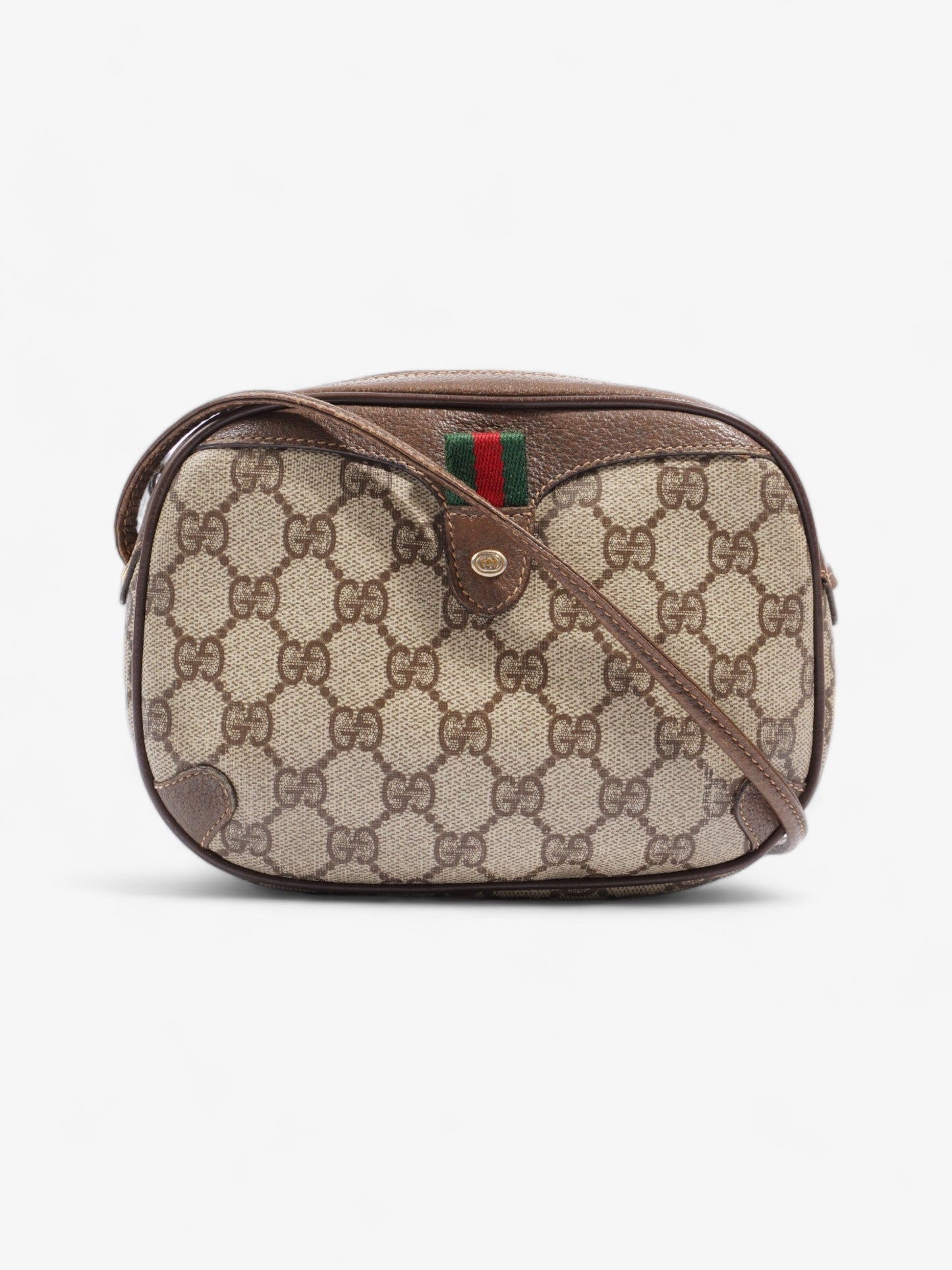 Gucci Web Sherry Line And Ebony Supreme Coated Canvas Brown Crossbody Bag