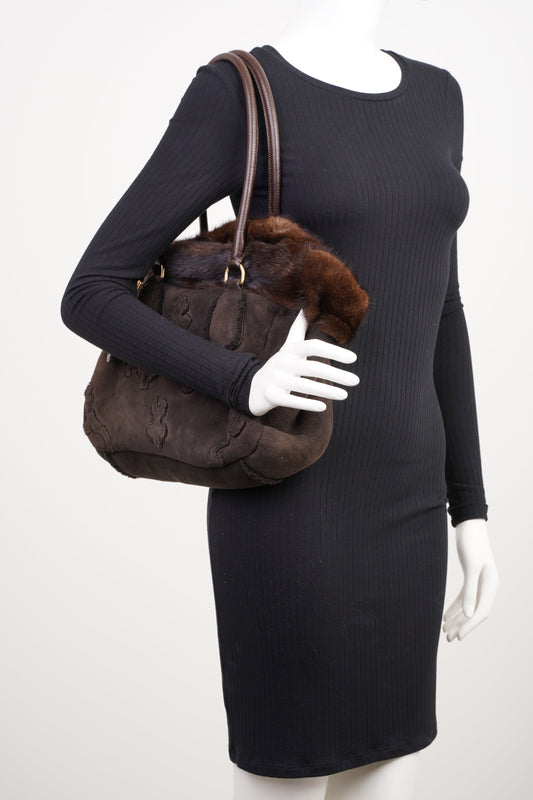 Prada Shearling Bag Shearling Brown Shoulder Bag