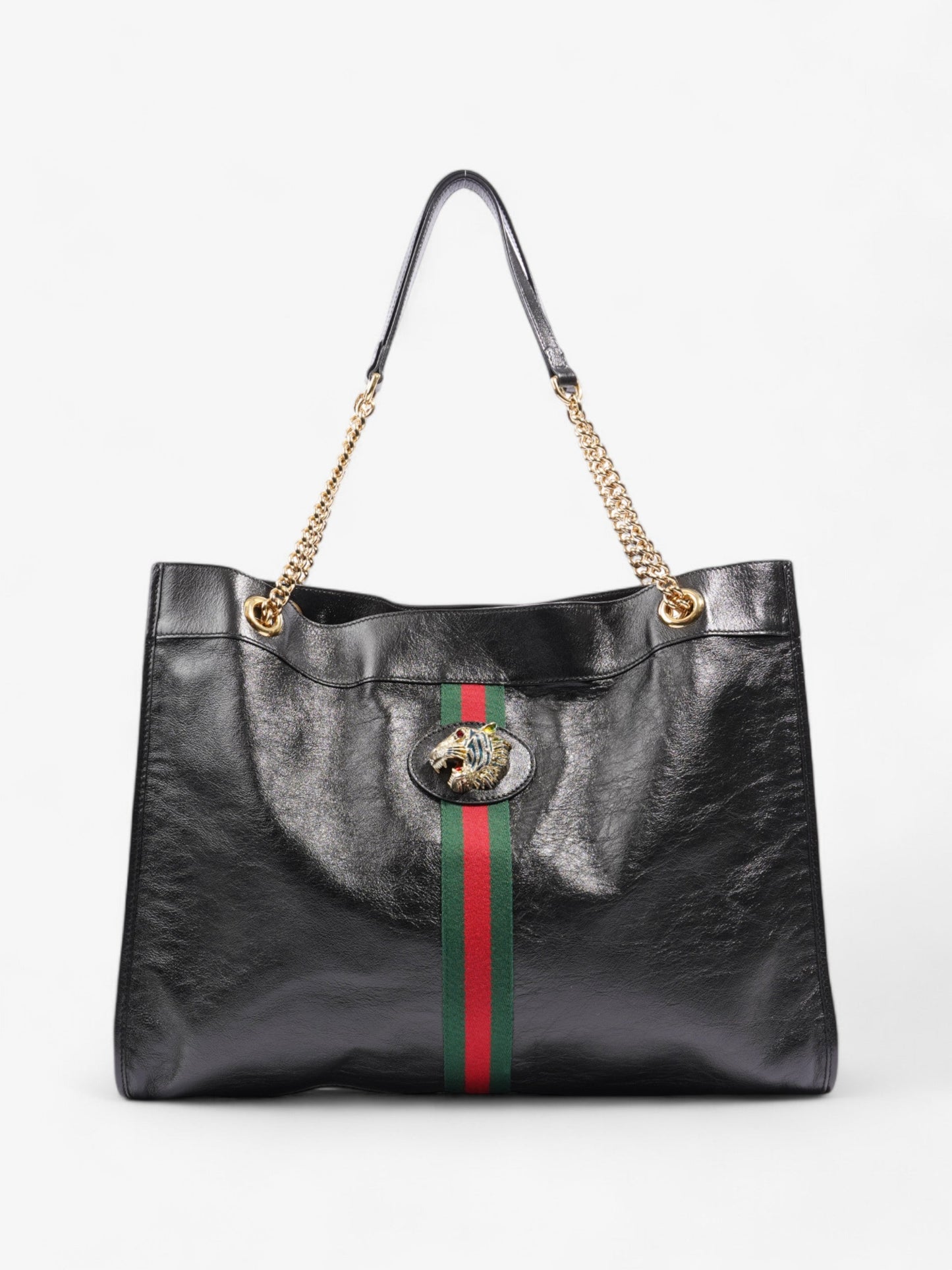 Gucci Rajah Chain Tote Green Large Leather Black Shoulder Bag