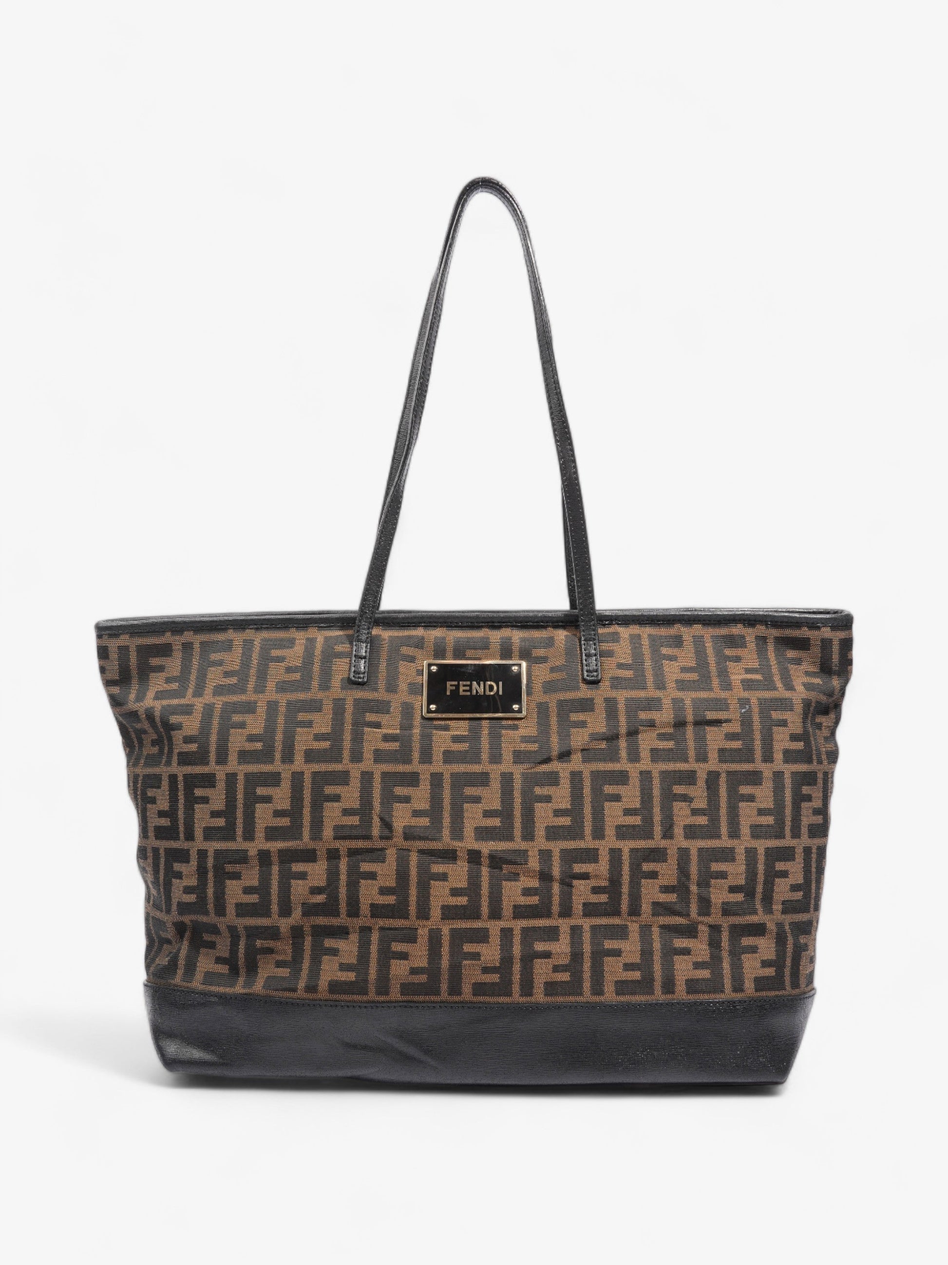 Fendi Roll Tote Tobacco Zucca Canvas Black Shoulder Bag
