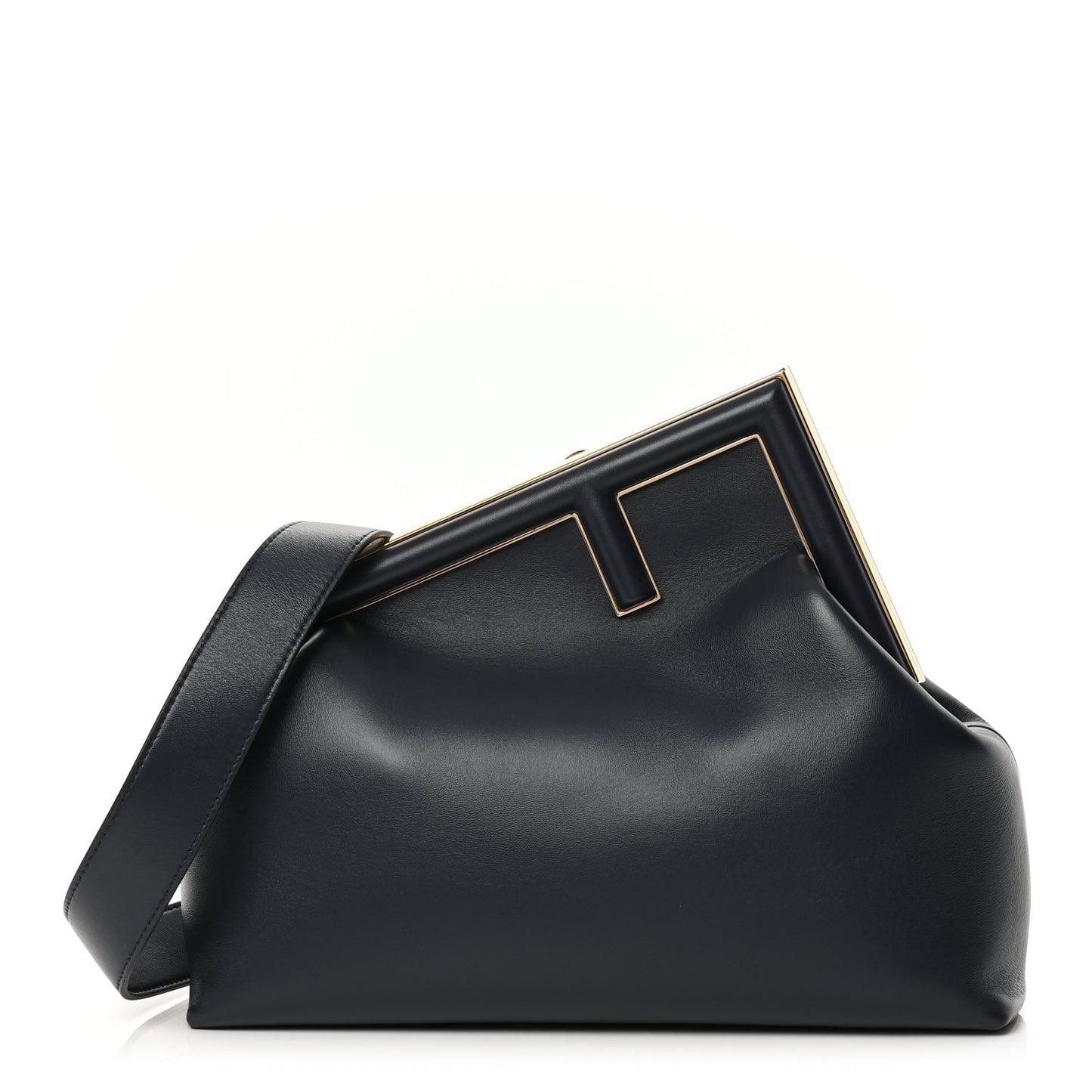 Fendi Shoulder Bag Shiny Nappa First Leather Navy Medium Clutch Bag