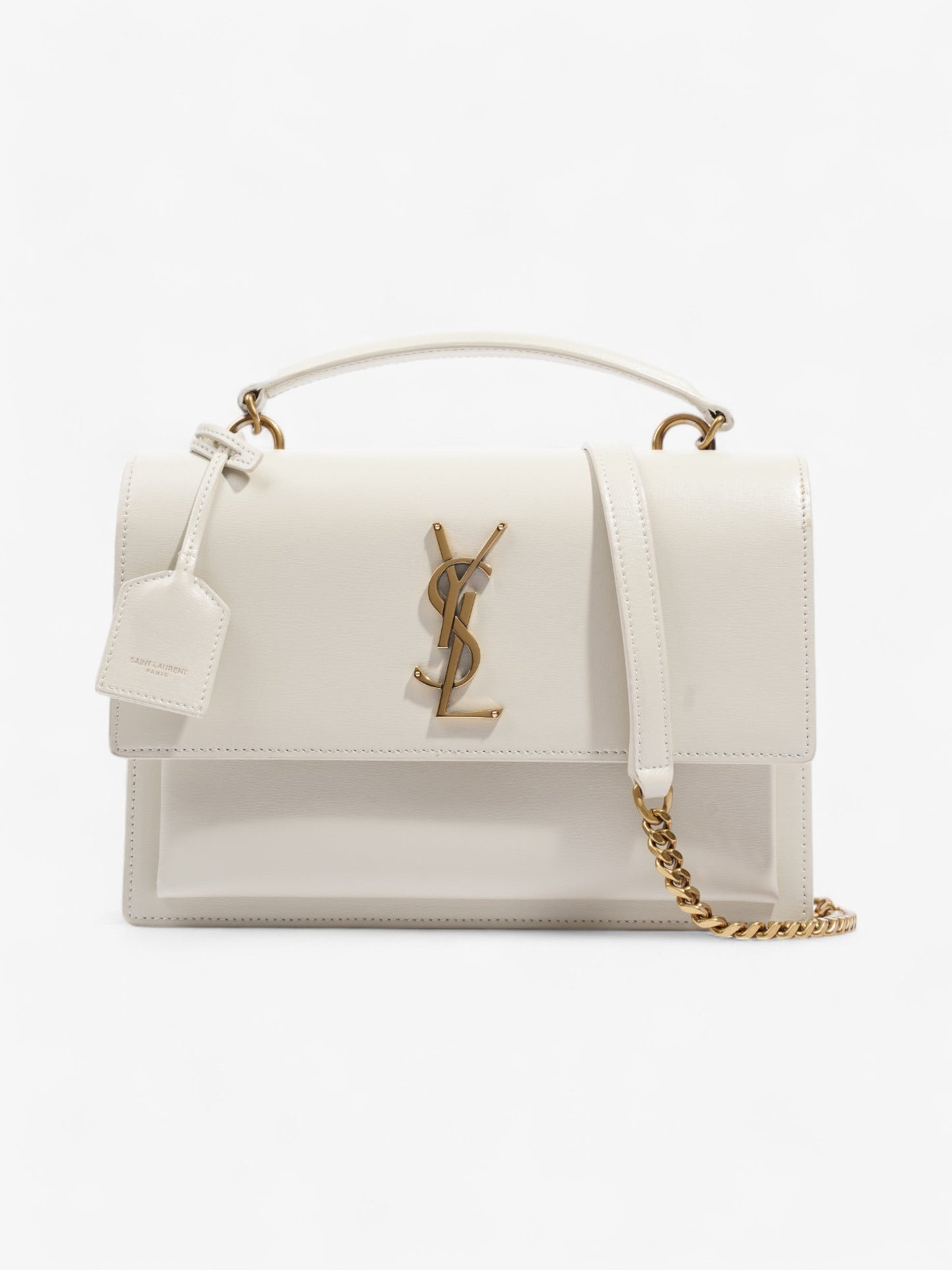 YSL Saint Laurent Sunset Calfskin Shoulder Bag Leather White Medium