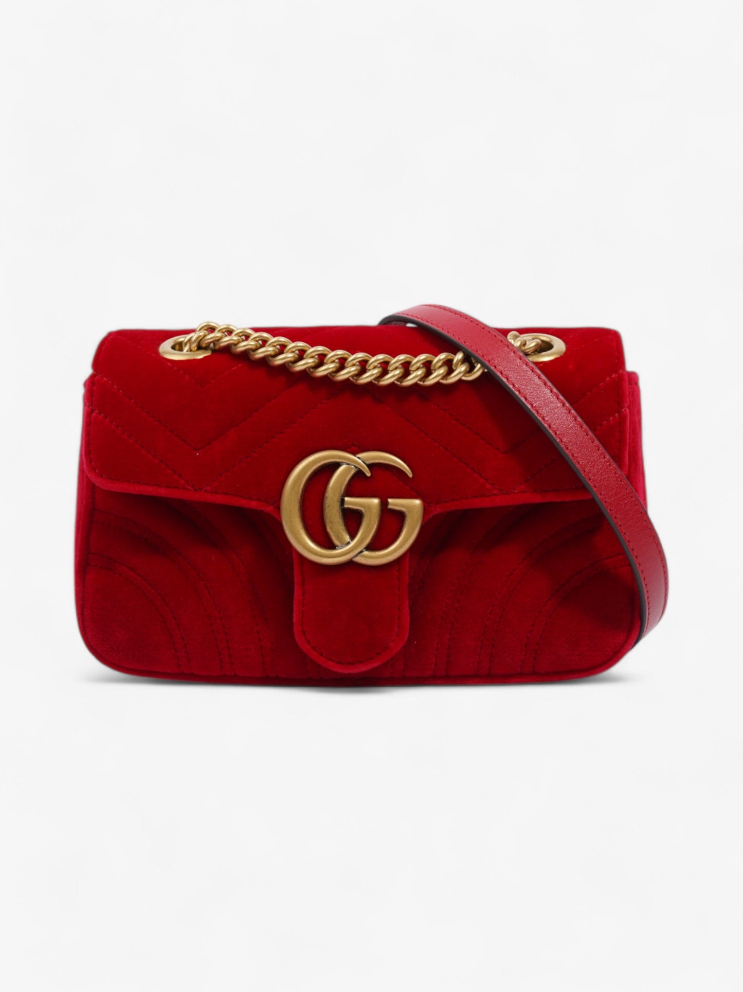 Gucci Marmont Velvet Shoulder Bag Red Mini Mini 1
