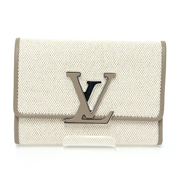 Louis Vuitton Tri-fold M83573 Taupe Portefeuille Compact Leather Canvas Calf Cotton Wallet Case