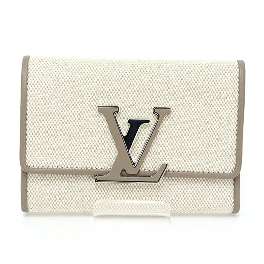 Louis Vuitton Tri-fold M83573 Taupe Portefeuille Compact Leather Canvas Calf Cotton Wallet Case