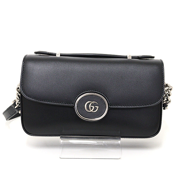 Gucci GG Leather Black Silver Logo Shoulder Bag