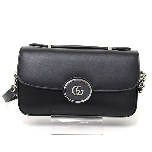 Gucci GG Leather Black Silver Logo Shoulder Bag