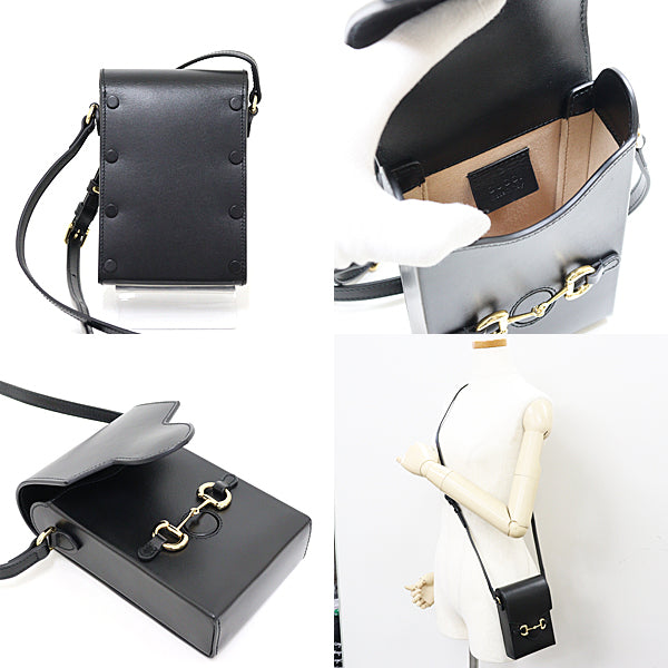 Gucci Horsebit Leather Black Gold Shoulder Bag