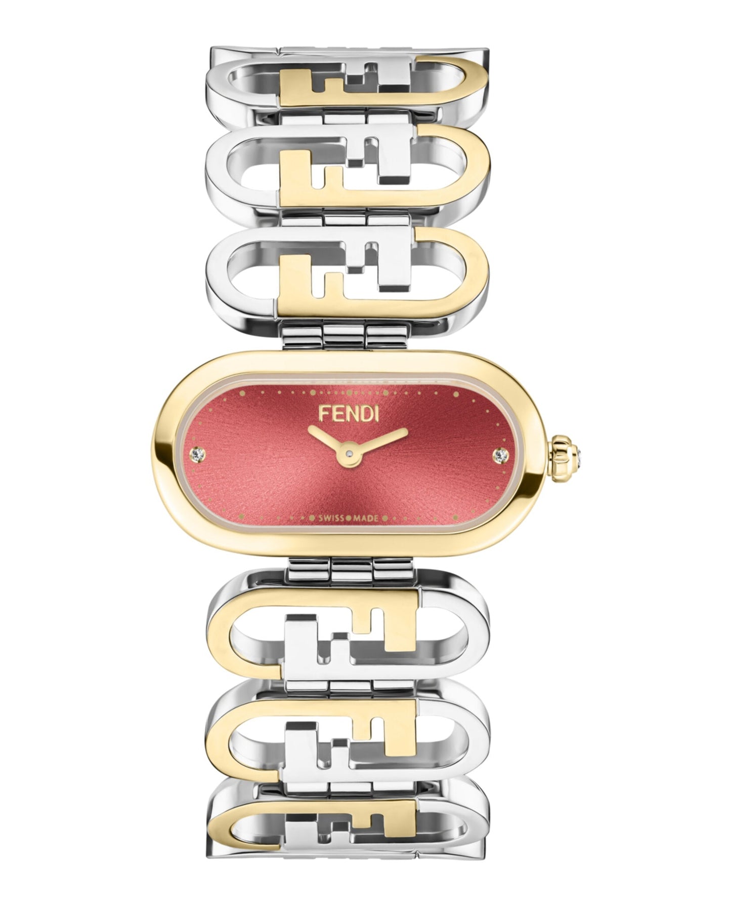 Fendi Jewelry Womens Two Tone 14.8mm Bracelet Fashion Watch Silver
