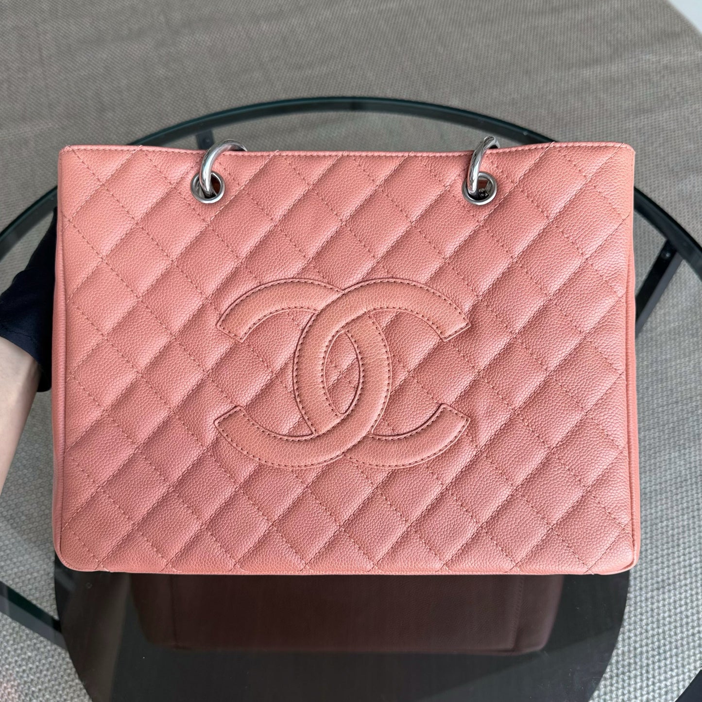 Chanel GST Grand Shopping Tote - Caviar Grained Quilted Silver Tote Bag 1 Nov