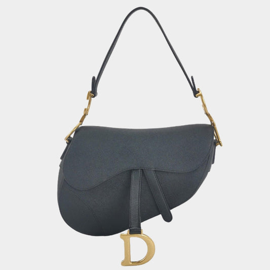 Dior Saddle Grained Handbag Leather Black Travel Bag
