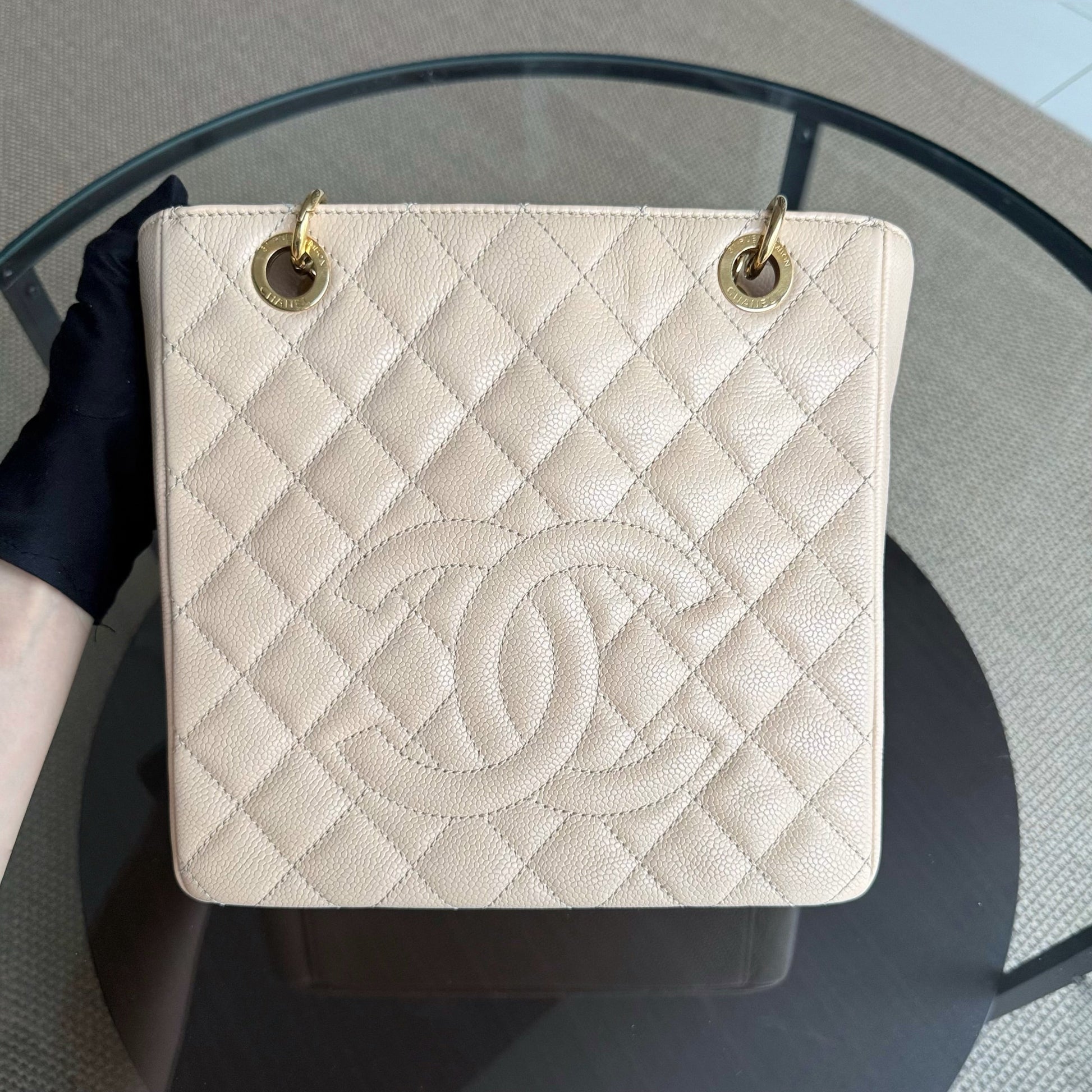 Chanel PST Petite Shopping Tote - Caviar Grained Quilted Beige Tote Bag Series 15