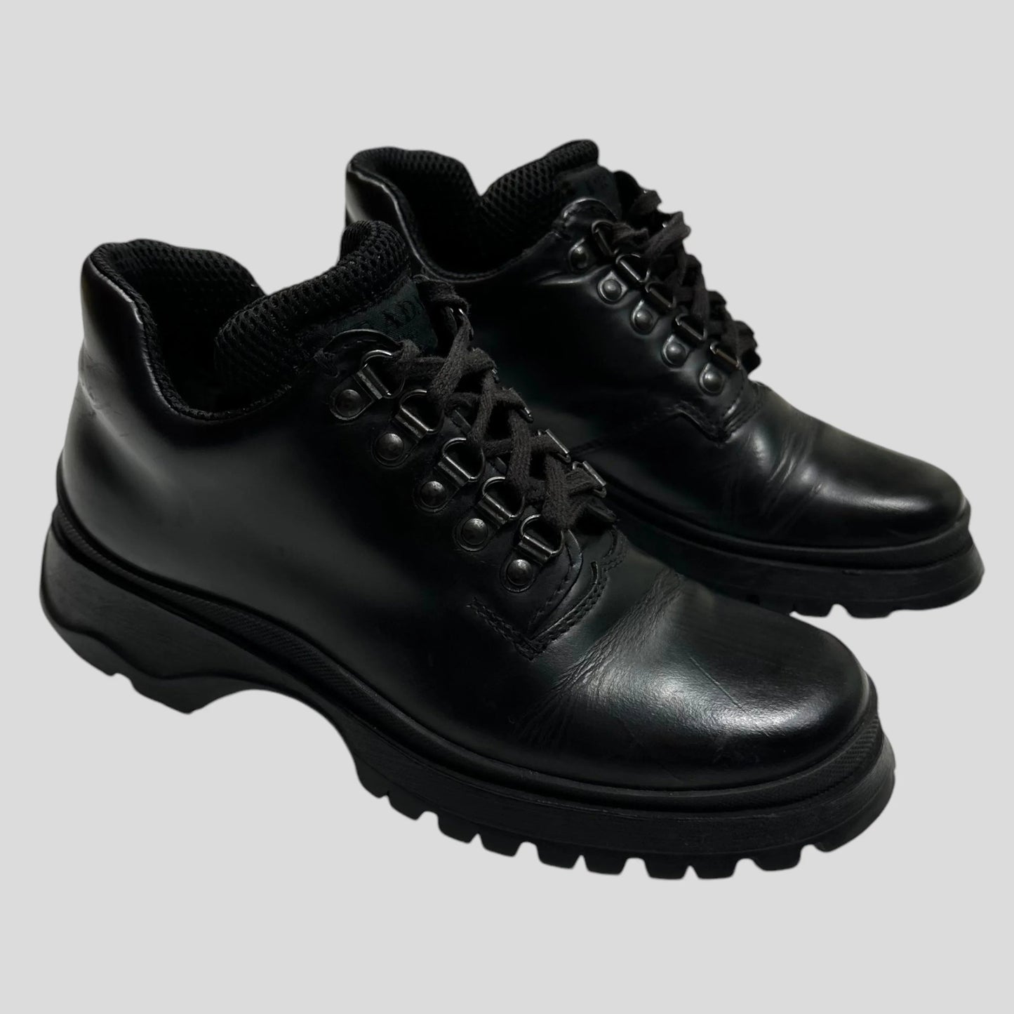 Prada Shoe Milano Vibram Sole Combat Boots - 36.5 Leather Shoes