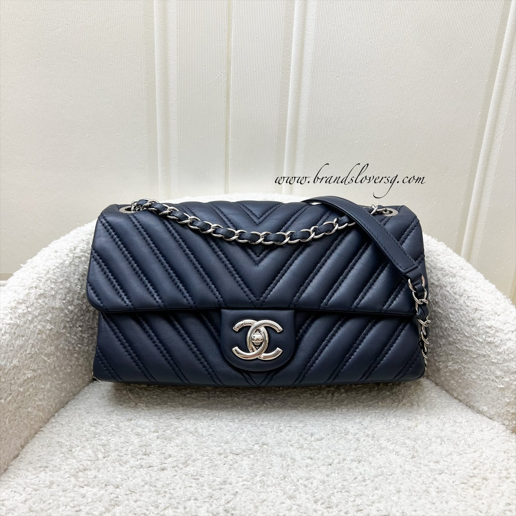 Chanel Seasonal Medium Flap Bag in Chevron Quilted Navy Lambskin and SHW (Model: )