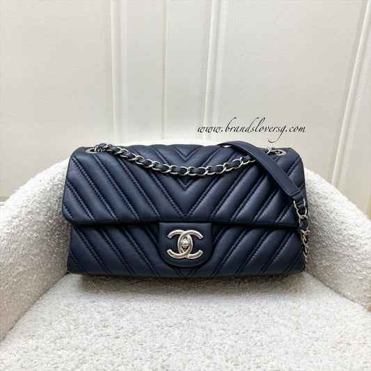 Chanel Seasonal Medium Flap Bag in Chevron Quilted Navy Lambskin and SHW (Model: )