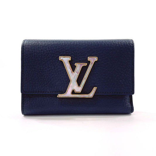 Louis Vuitton Tri-fold M81674 Taurillon Clemence Portefeuille Navy Wallet Case