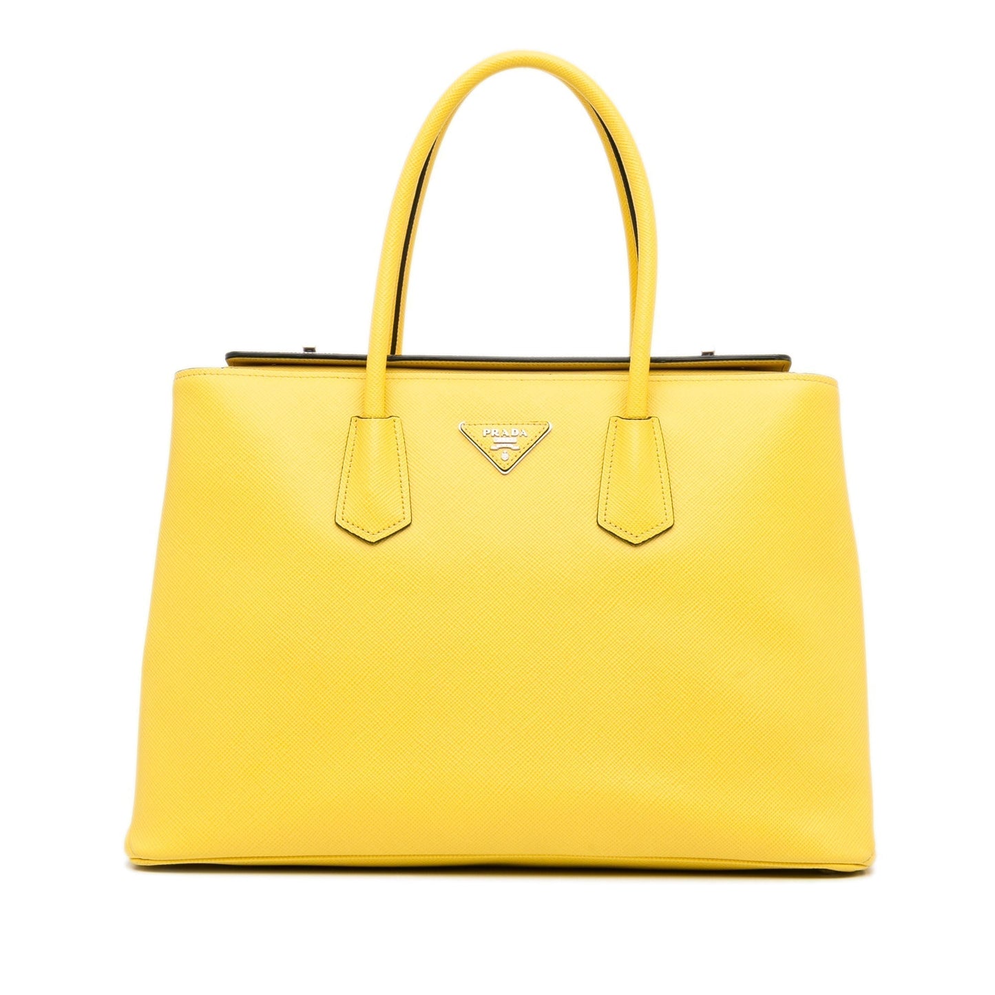 Prada Double Cuir Luxury Handbag Saffiano Yellow Travel Bag