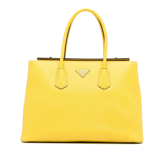 Prada Double Cuir Luxury Handbag Saffiano Yellow Travel Bag