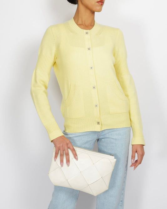 Chanel Yellow Cashmere Cardigan with Silver CC Logo Buttons Size FR 38 (UK 10) Apparel