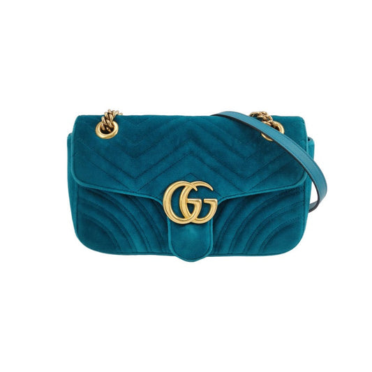 Gucci Marmont Turquoise Velvet Blue Small Flap Travel Bag