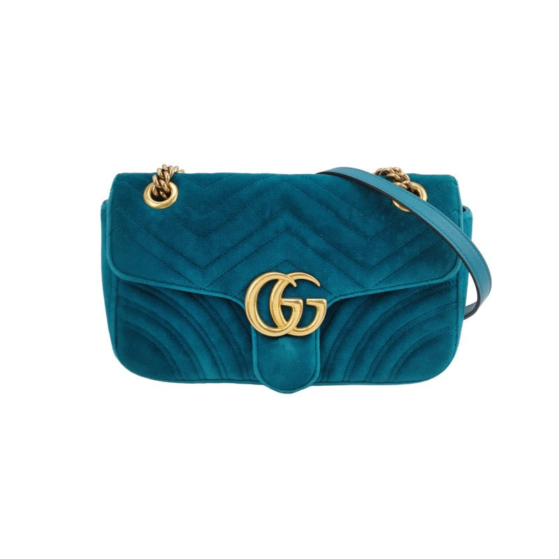 Gucci Marmont Turquoise Velvet Blue Small Flap Handbag