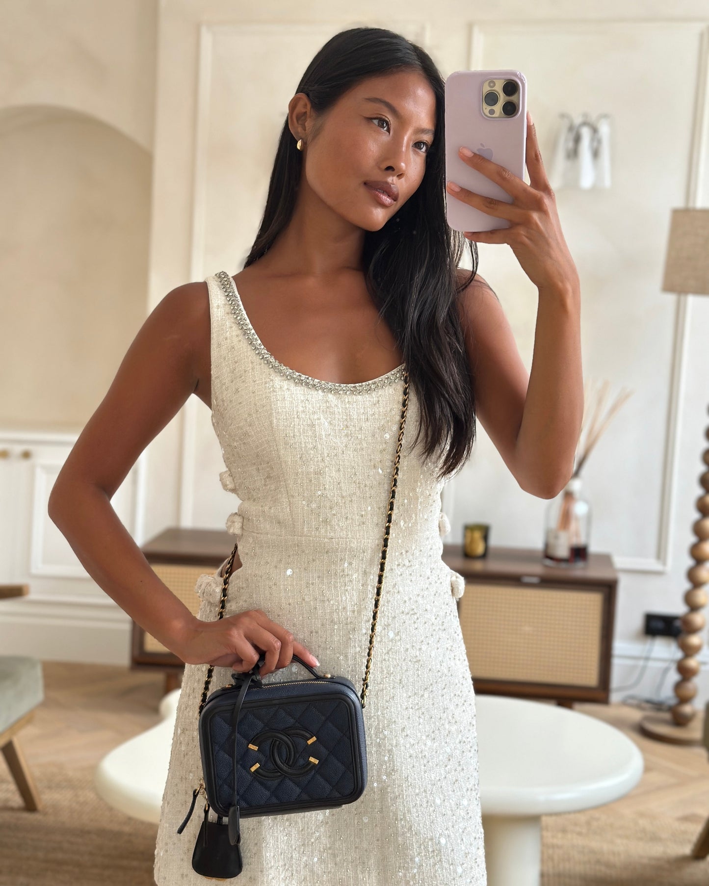 Chanel *HOT* Navy & Black Small Vanity Case Bag in Caviar Leather with Brushed Gold Hardware