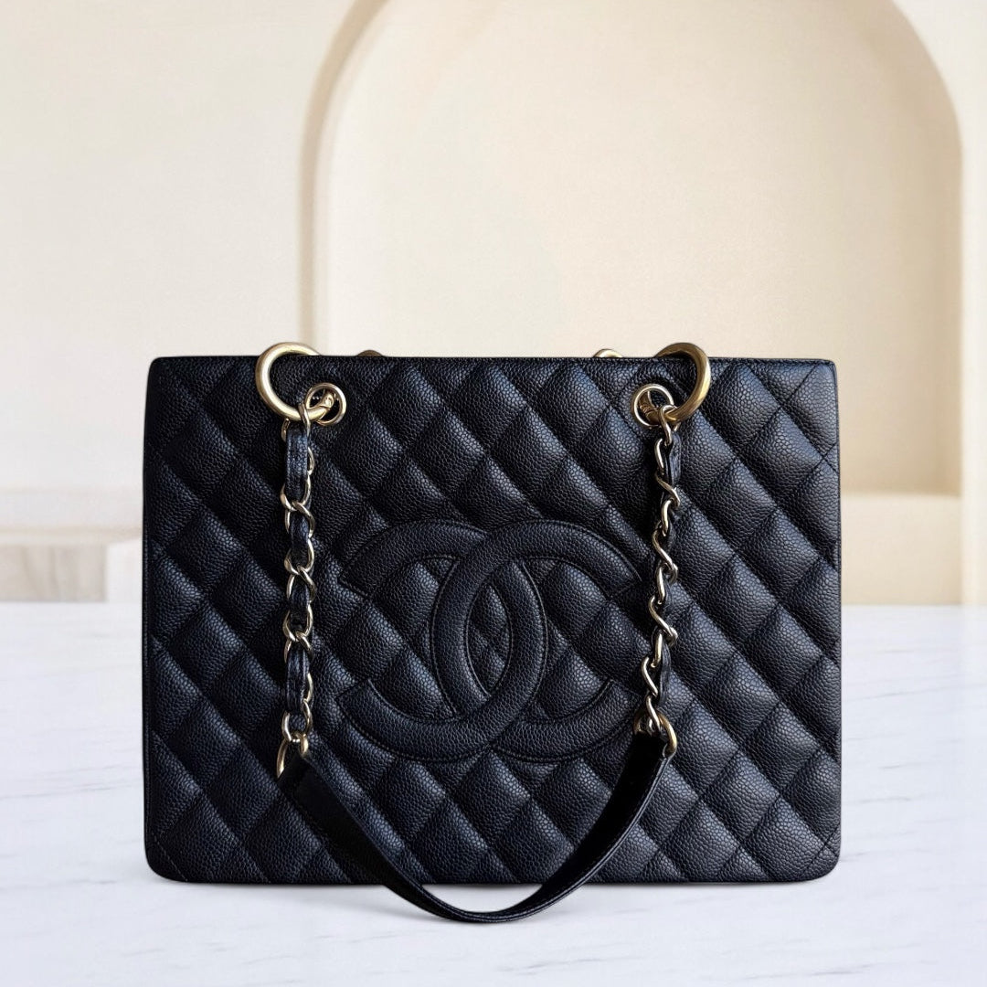 Chanel GST Grand Shopping Tote - Caviar Grained Quilted Black Tote Bag Series 16