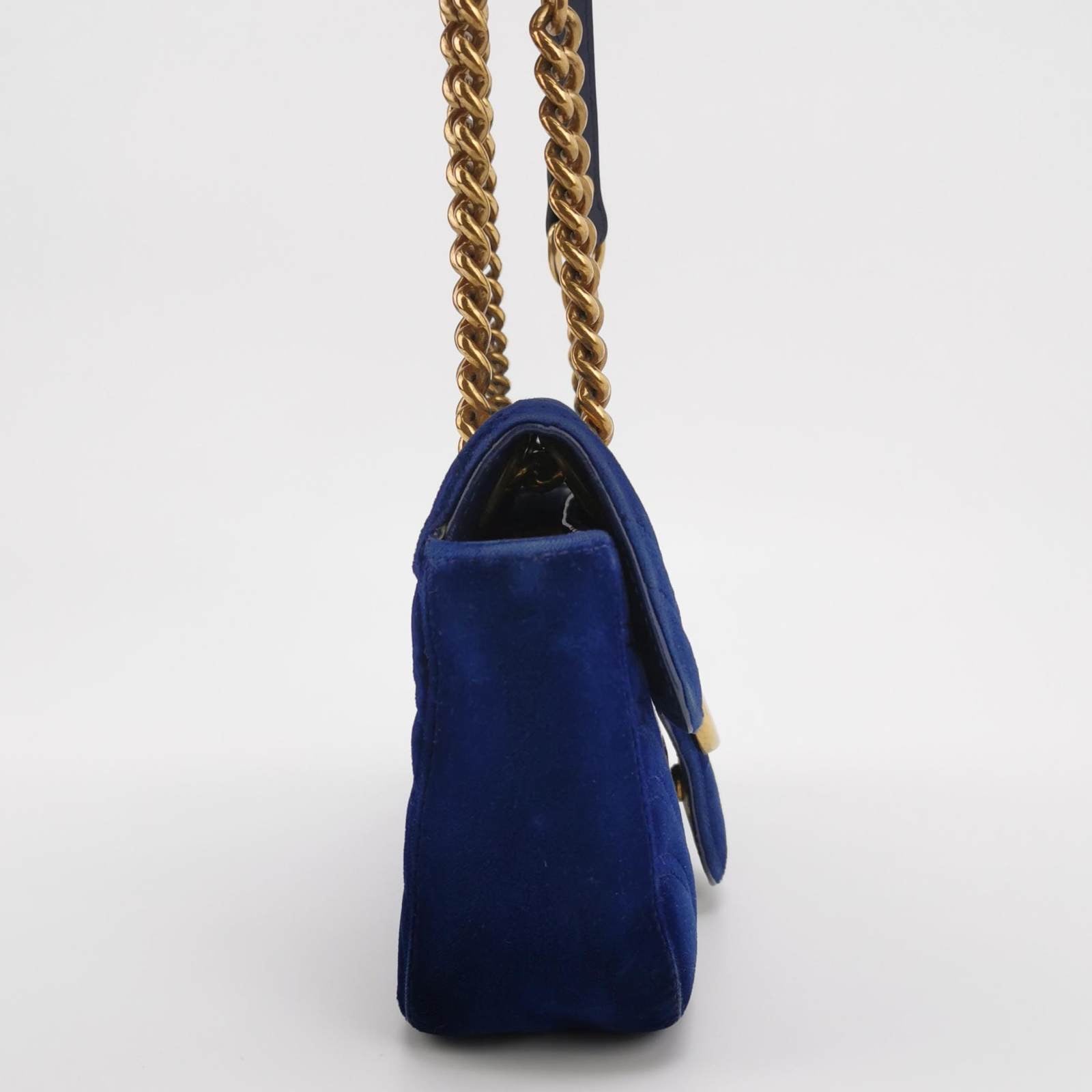 Gucci Marmont Velvet Navy Mini Flap Travel Bag