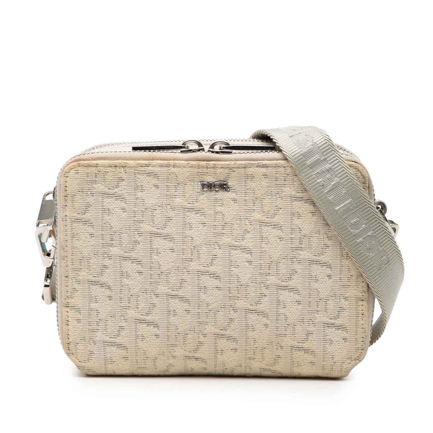 Dior Handbag Oblique Double Crossbody Canvas Beige Zip Crossbody Bag