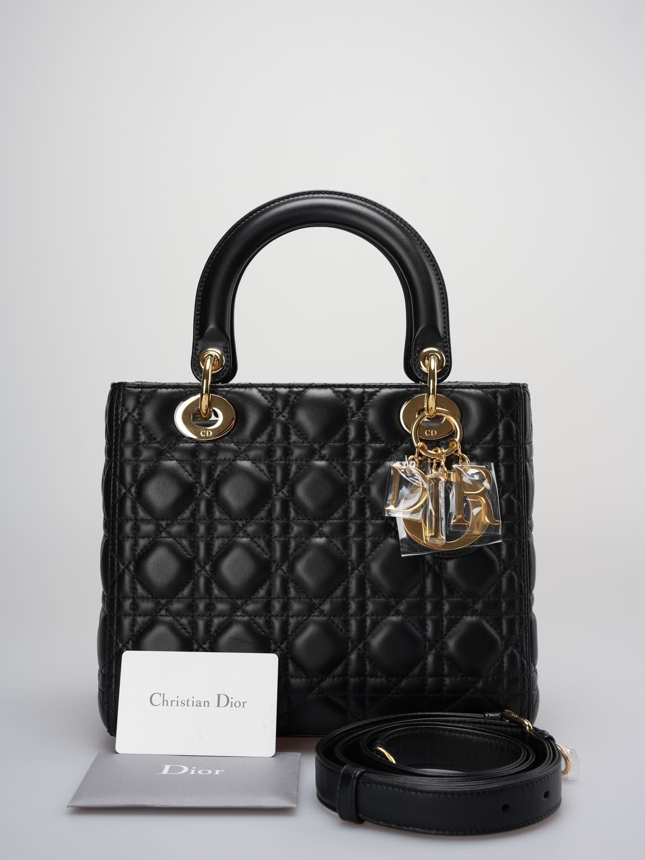 Dior Handbag Christian Bag in Cannage with Hardware Leather Lambskin Black