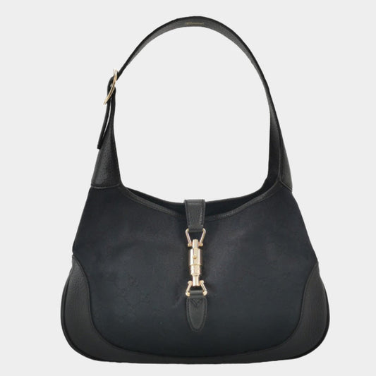 Gucci Jackie Monogram Leather Canvas Black Travel Bag