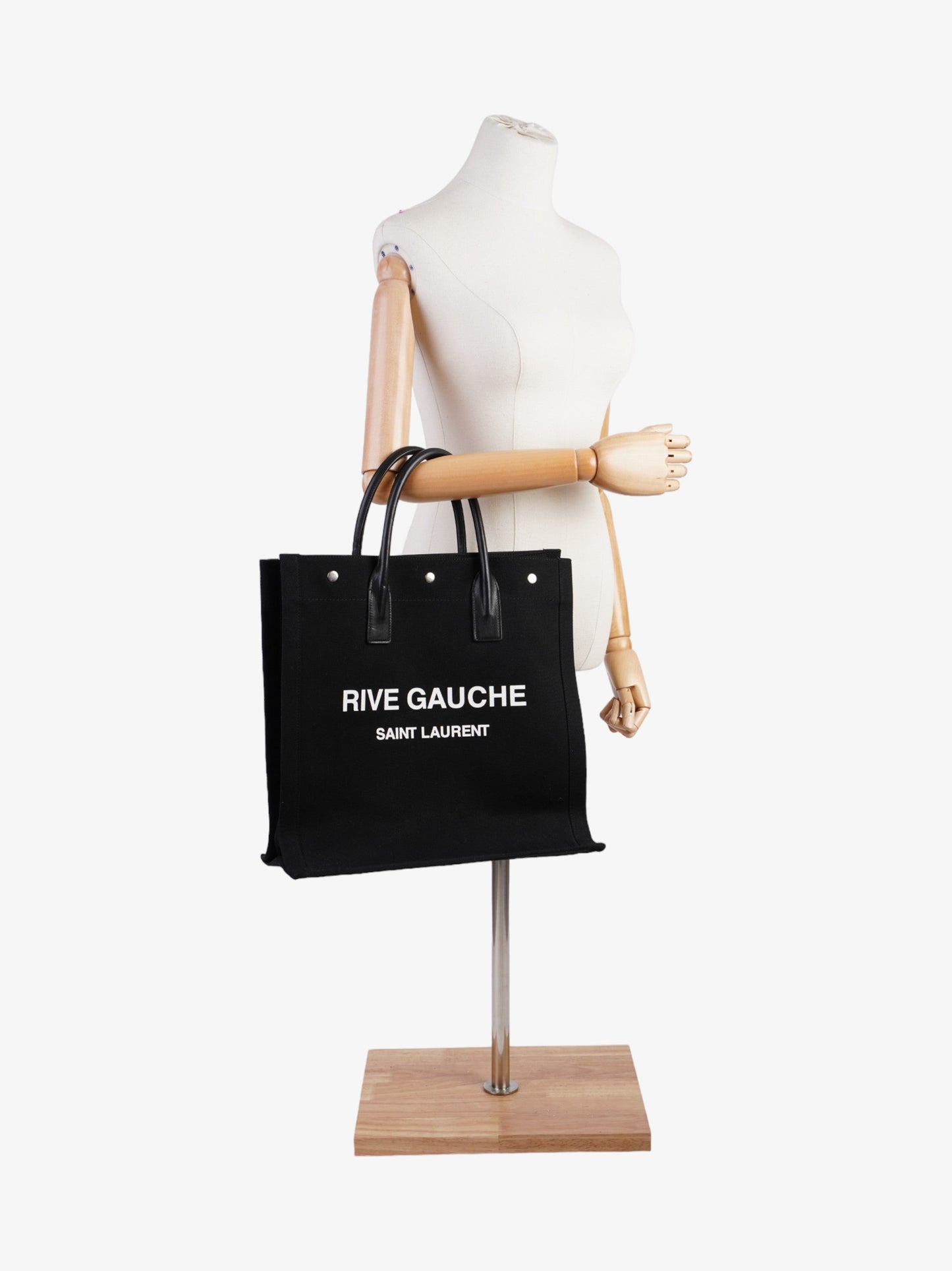 YSL Saint Laurent Rive Gauche Tote Bag Canvas Black White