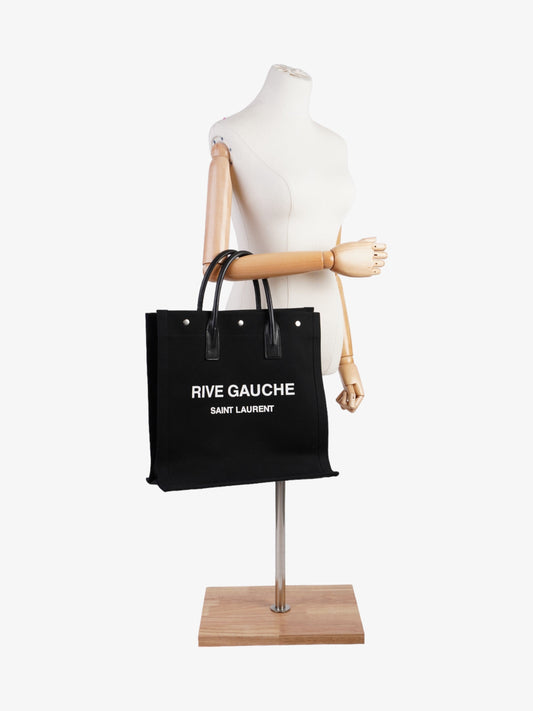 YSL Saint Laurent Rive Gauche Tote Bag Canvas Black White
