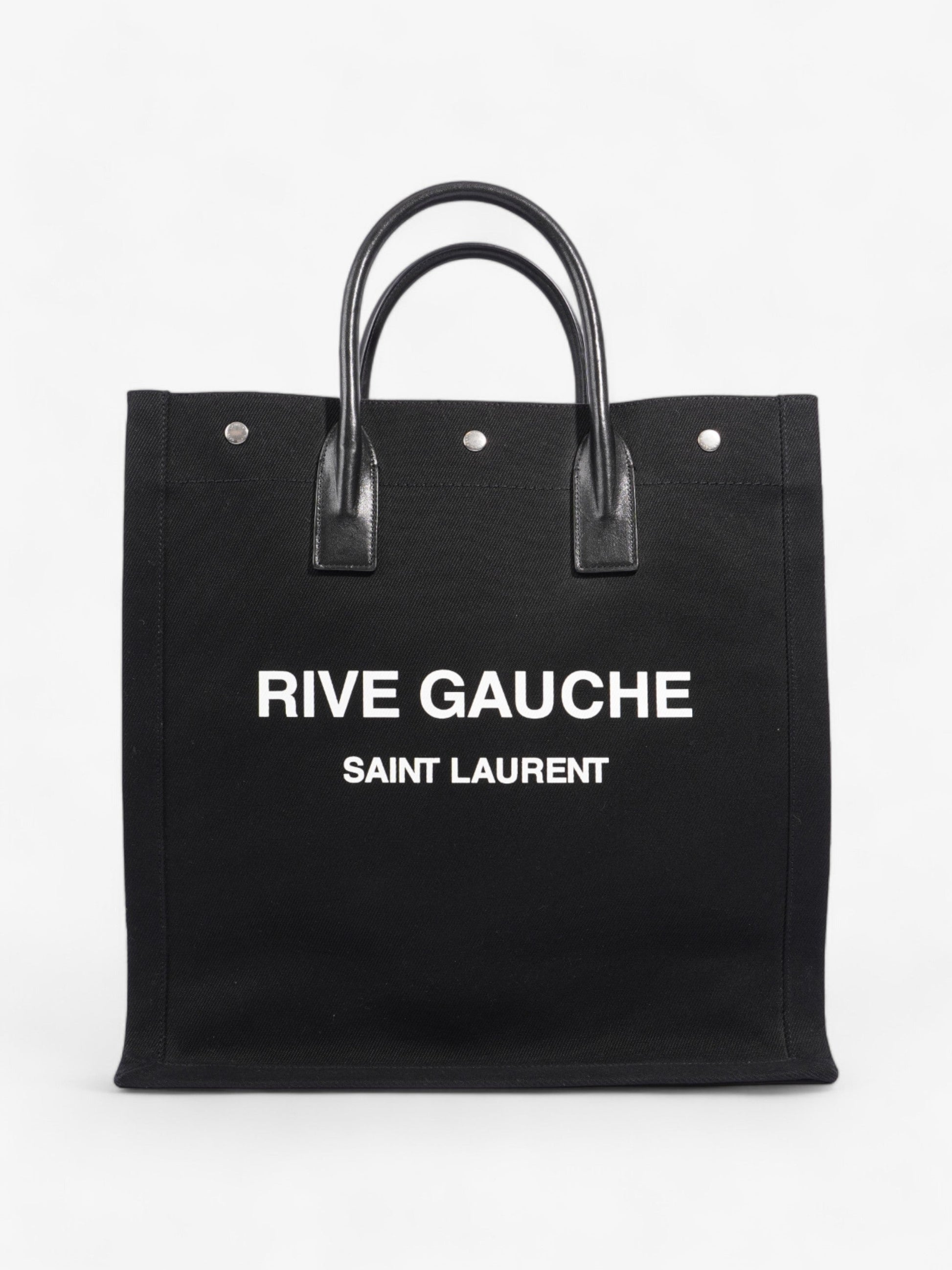 YSL Saint Laurent Rive Gauche Tote Bag Canvas Black White