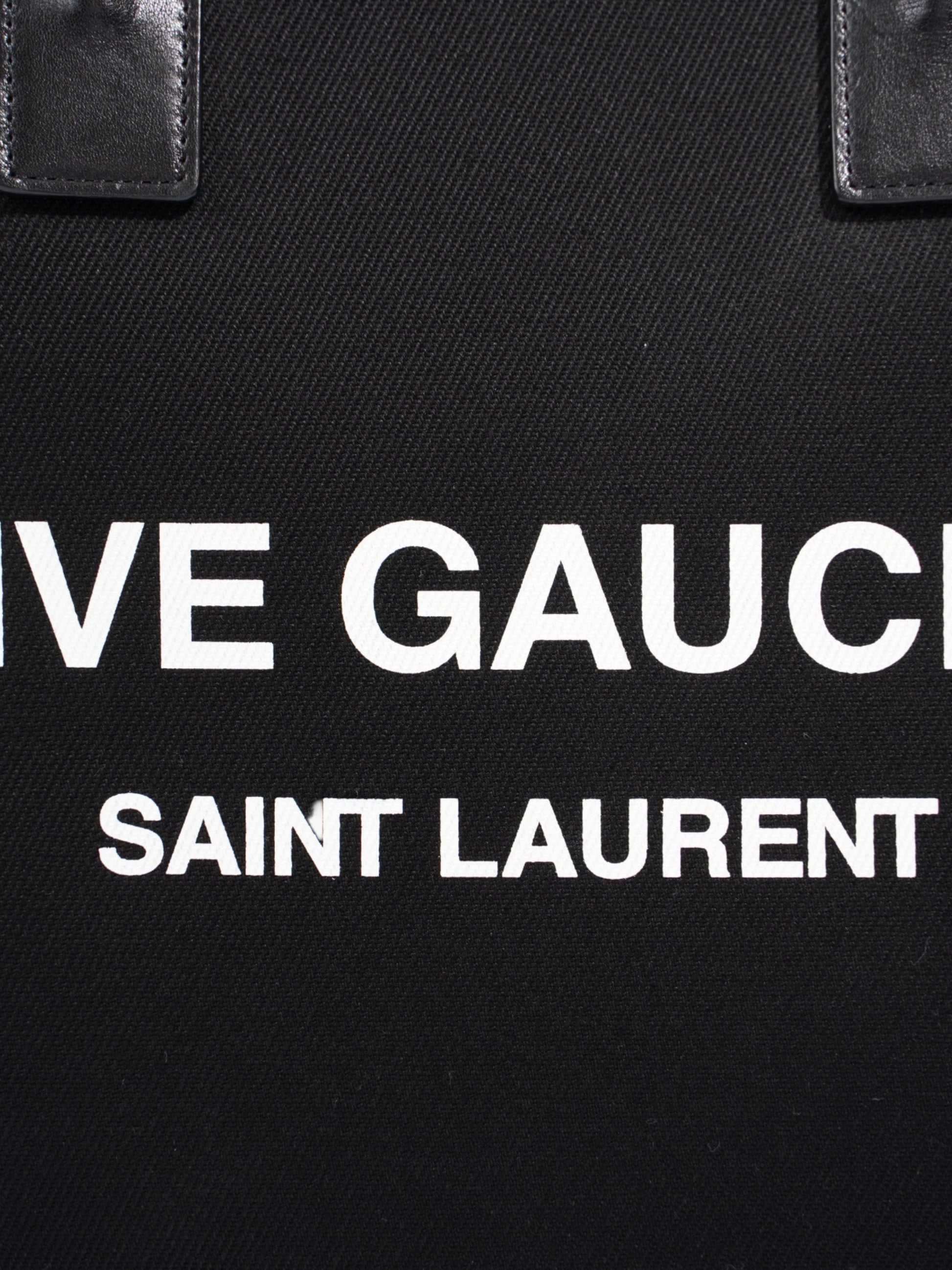 YSL Saint Laurent Rive Gauche Tote Bag Canvas Black White