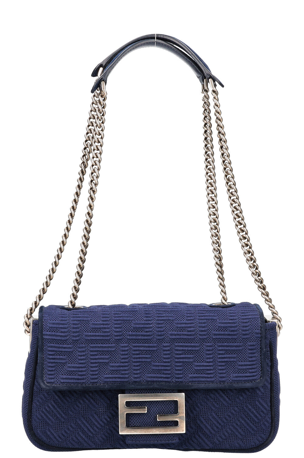 Fendi Crossbody Bag FF Baguette Shoulder Bag Canvas Navy Chain