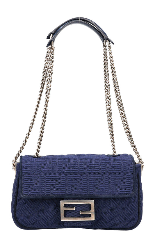 Fendi Crossbody Bag FF Baguette Shoulder Bag Canvas Navy Chain