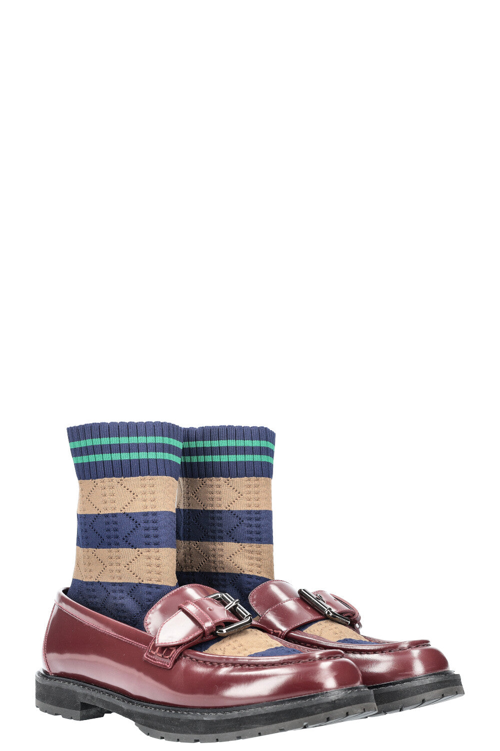 Fendi Sock Loafers Flats Stripes Brown Shoes